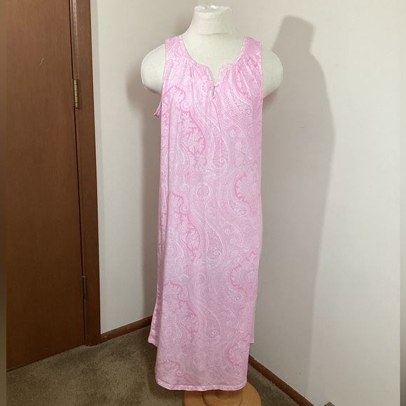 Lauren Ralph Lauren Black Label L Pink Paisley Nightgown Sleep Shirt Cotton - Picture 10 of 11